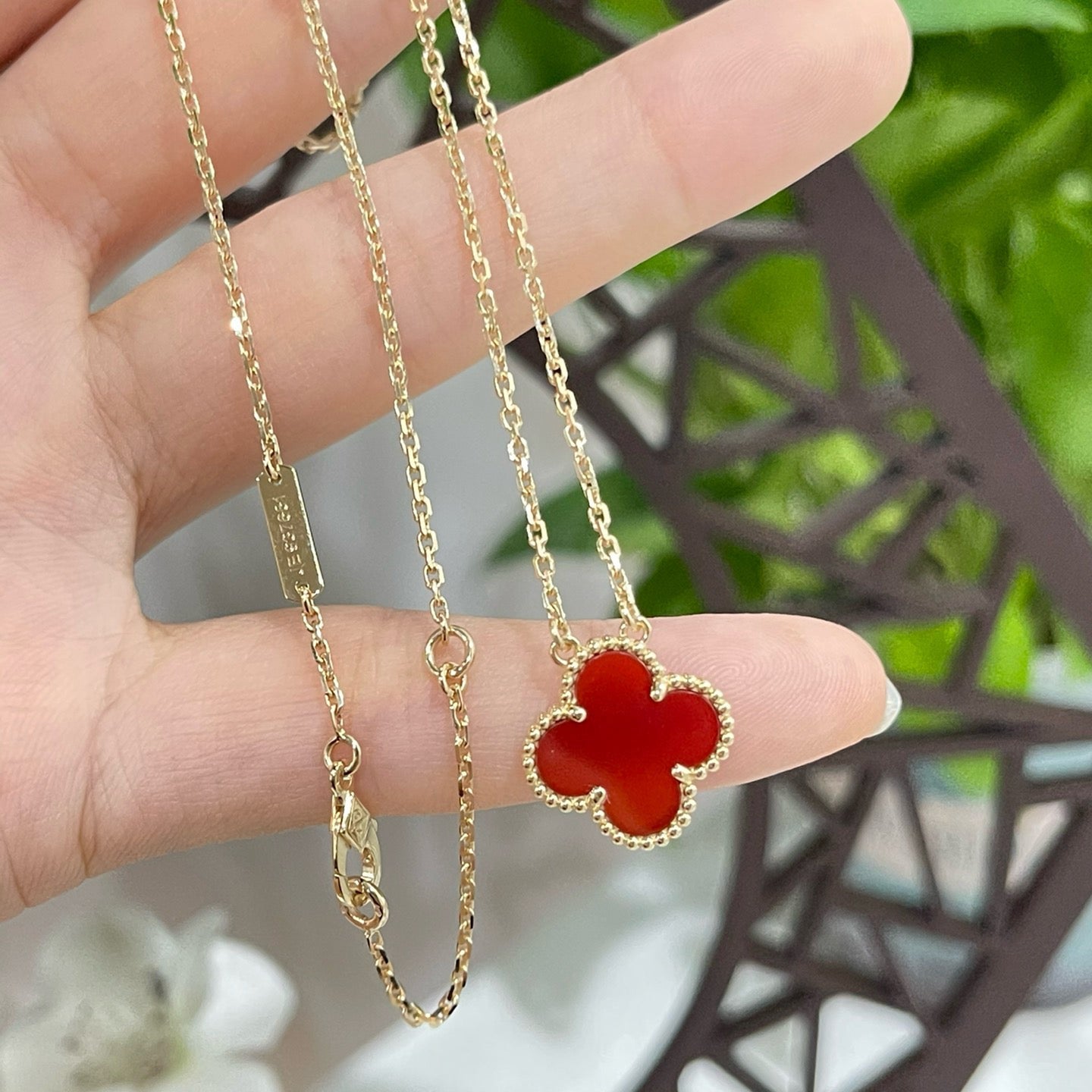 [Aurelle Style]CLOVER 15MM CARNELIAN SINGLE FLOWER NECKLACE