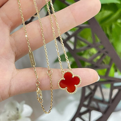 [Aurelle Style]CLOVER 15MM CARNELIAN SINGLE FLOWER NECKLACE
