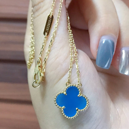[Aurelle Style]CLOVER 15MM BLUE AGATE NECKLACE