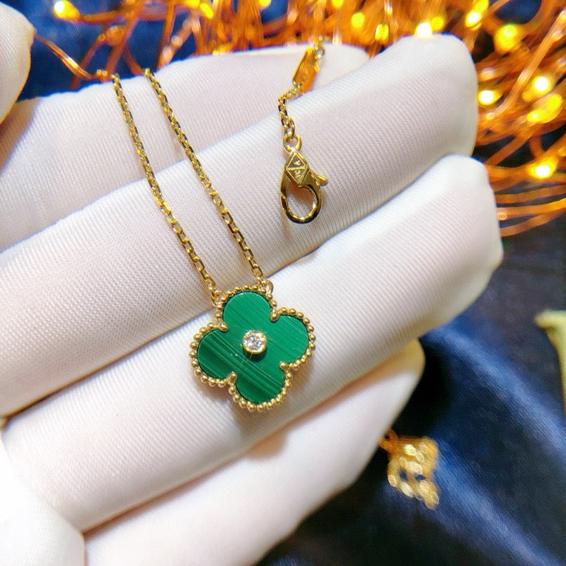 [Aurelle Style]CLOVER 15MM DIAMOND TURQUOISE NECKLACE