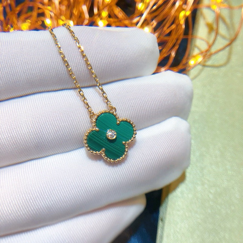 [Aurelle Style]CLOVER 15MM DIAMOND TURQUOISE NECKLACE