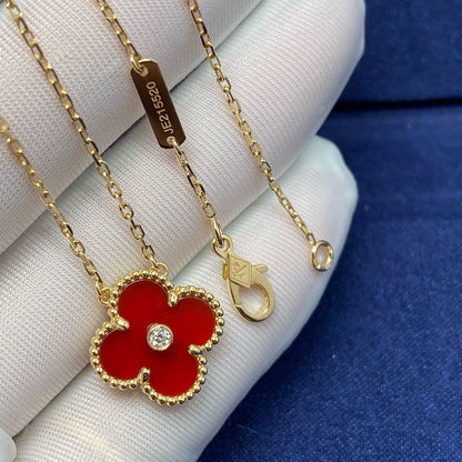 [Aurelle Style]CLOVER 15MM DIAMOND CARNELIAN NECKLACE