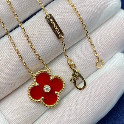 [Aurelle Style]CLOVER 15MM DIAMOND CARNELIAN NECKLACE