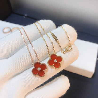 [Aurelle Style]CLOVER 15MM DIAMOND CARNELIAN NECKLACE