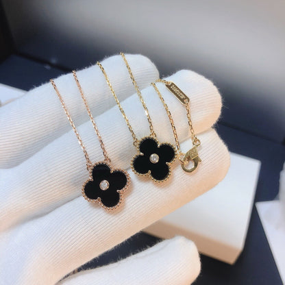 [Aurelle Style]CLOVER 15MM DIAMOND ONYX NECKLACE
