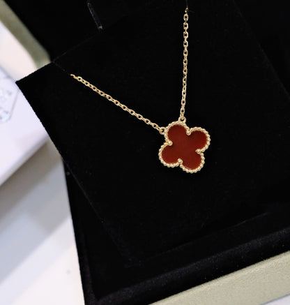 [Aurelle Style]CLOVER 15MM CARNELIAN SINGLE FLOWER NECKLACE