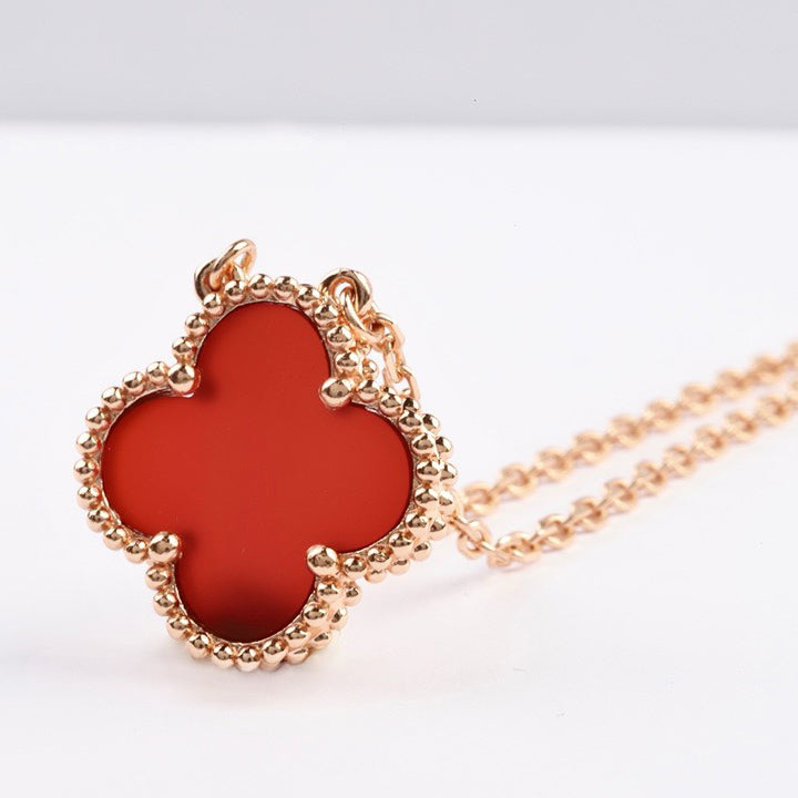 [Aurelle Style]CLOVER 15MM CARNELIAN SINGLE FLOWER NECKLACE