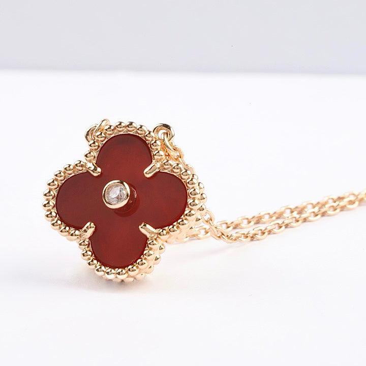 [Aurelle Style]CLOVER 15MM DIAMOND CARNELIAN NECKLACE