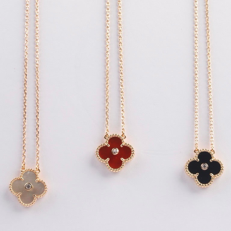 [Aurelle Style]CLOVER 15MM DIAMOND CARNELIAN NECKLACE