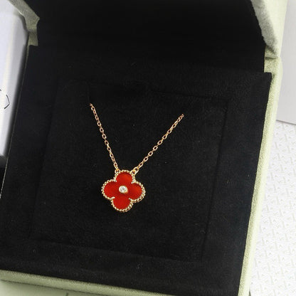 [Aurelle Style]CLOVER 15MM DIAMOND CARNELIAN NECKLACE