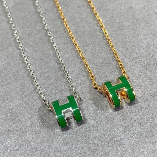 [Aurelle Style]POP H GREEN NECKLACE SILVER AND GOLD