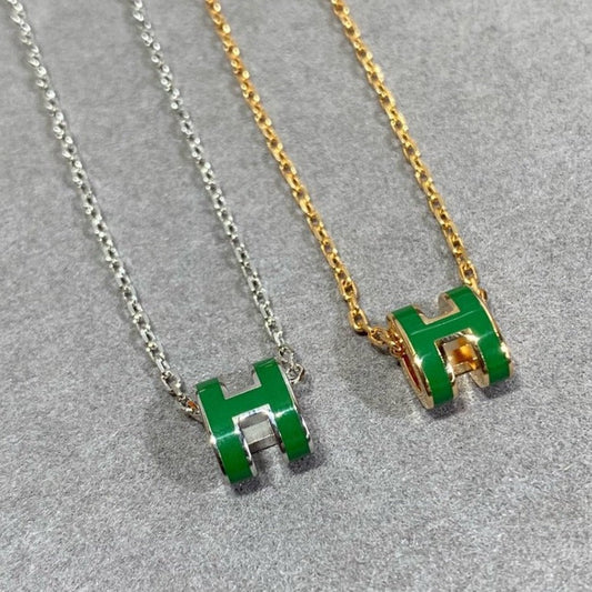 [Aurelle Style]POP H GREEN NECKLACE SILVER AND GOLD