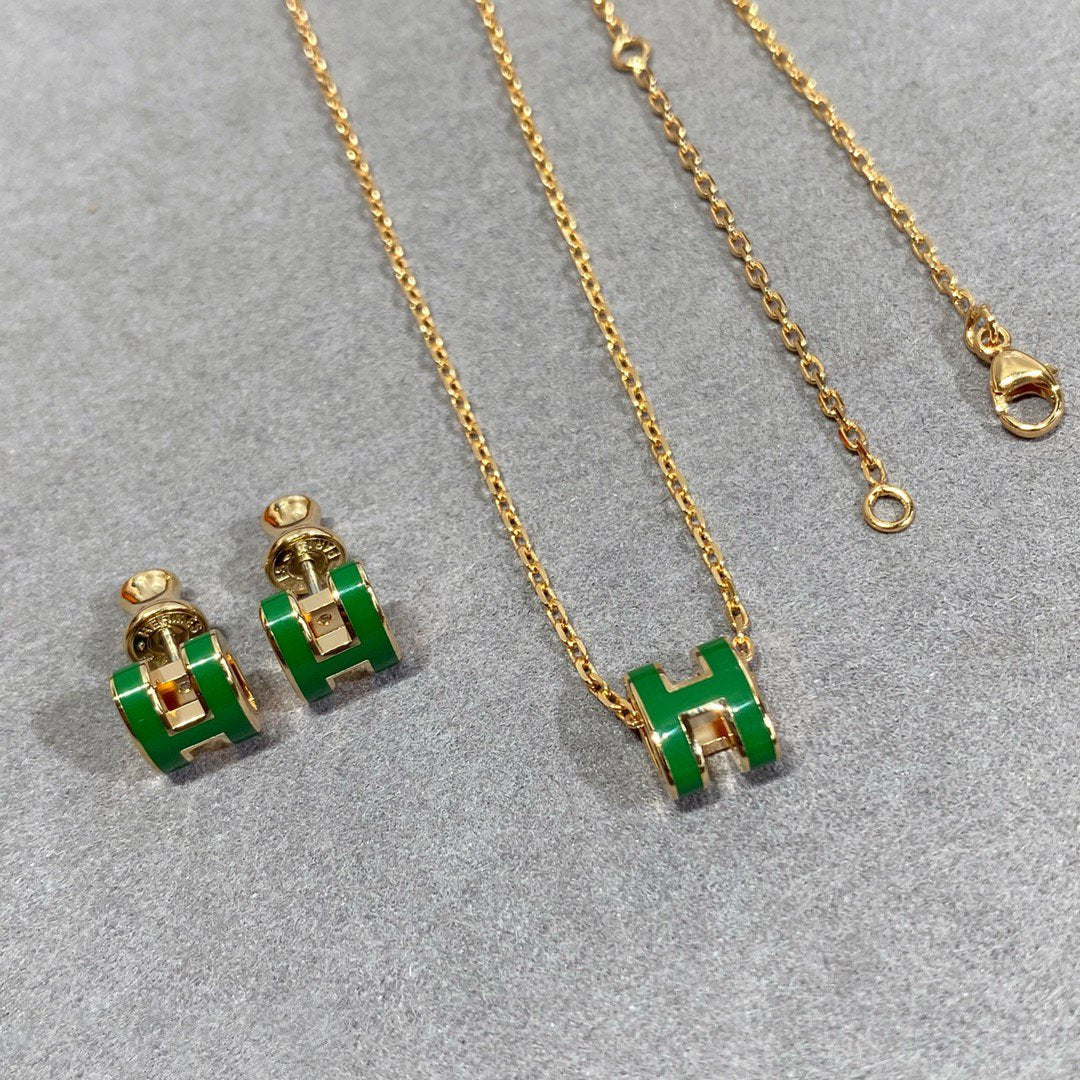 [Aurelle Style]POP H GREEN NECKLACE SILVER AND GOLD