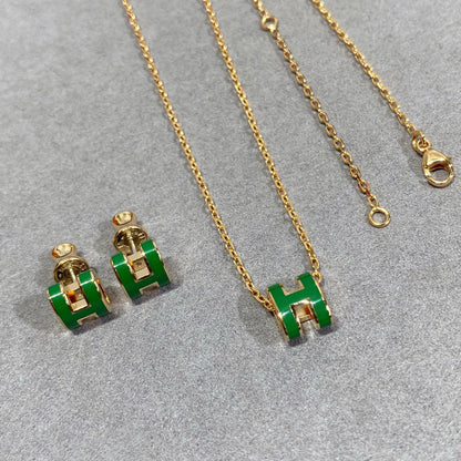 [Aurelle Style]POP H GREEN NECKLACE SILVER AND GOLD