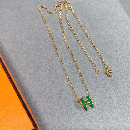 [Aurelle Style]POP H GREEN NECKLACE SILVER AND GOLD