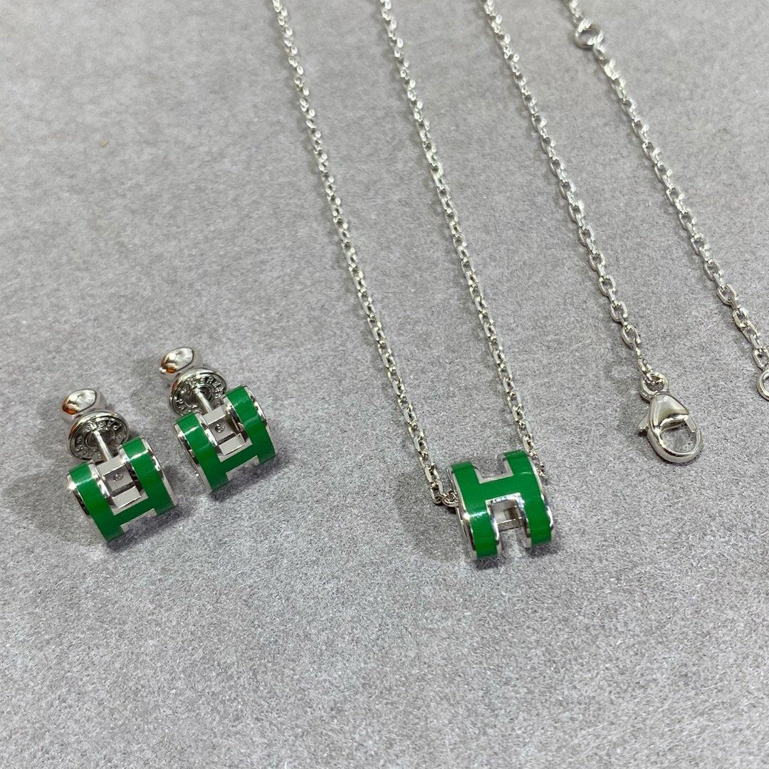 [Aurelle Style]POP H GREEN NECKLACE SILVER AND GOLD