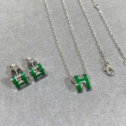 [Aurelle Style]POP H GREEN NECKLACE SILVER AND GOLD