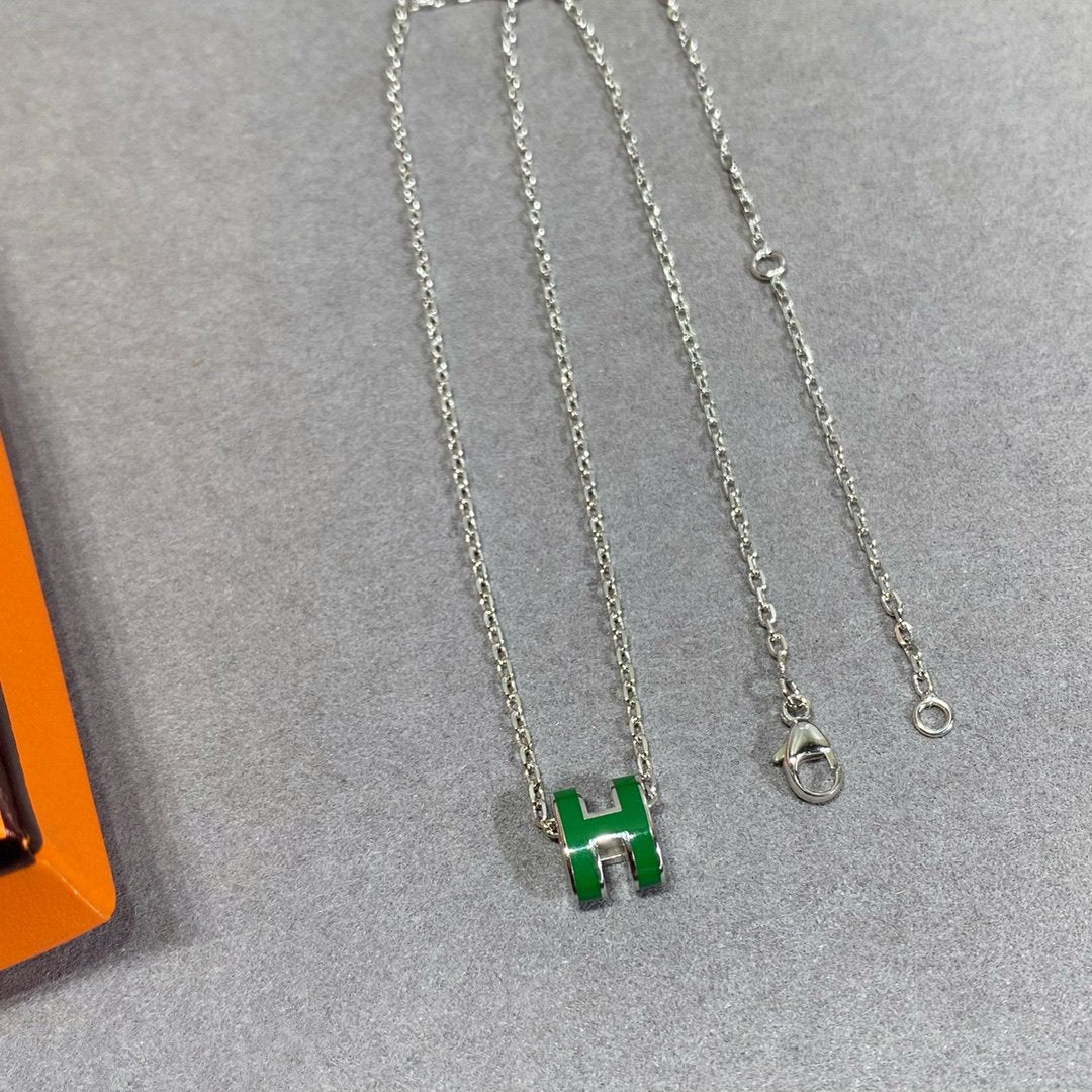 [Aurelle Style]POP H GREEN NECKLACE SILVER AND GOLD