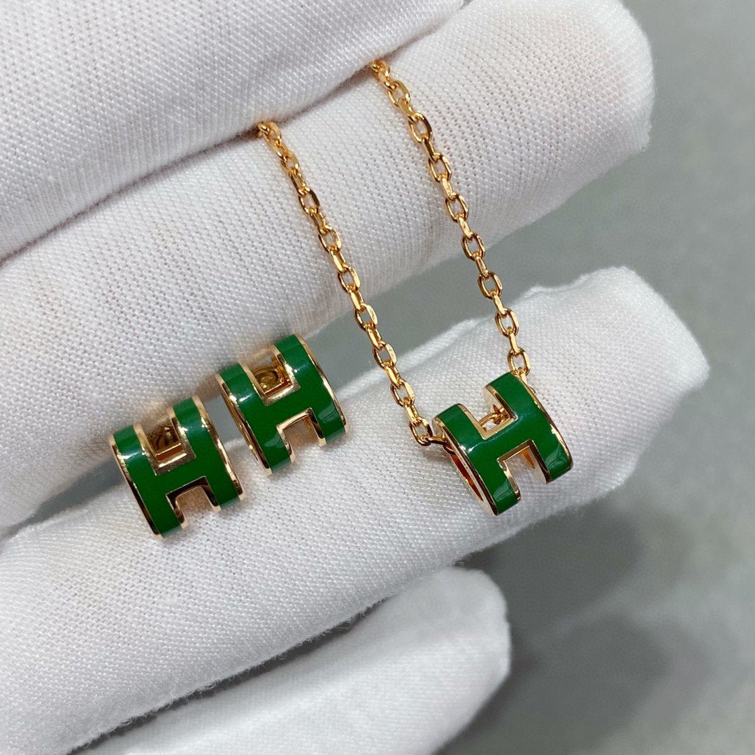 [Aurelle Style]POP H GREEN NECKLACE SILVER AND GOLD