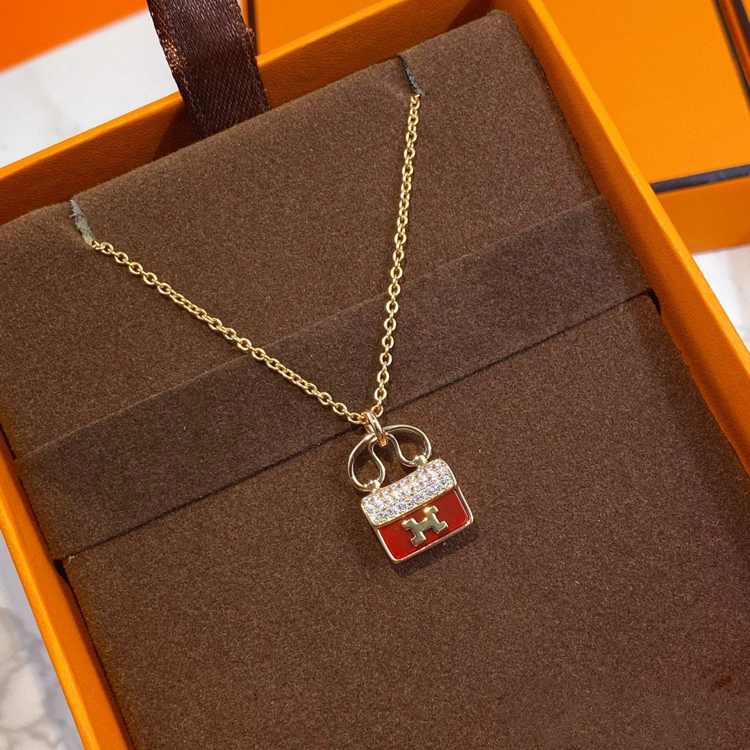 [Aurelle Style]CONSTANCE RED PEDANT PINK GOLD NECKLACE