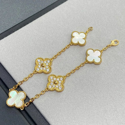 [TOP]CLOVER WHITE PEARL MOP 5 MOTIF BRACELET COLLECTION
