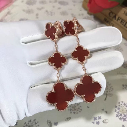 [Aurelle Style]CLOVER 3 MOTIF CARNELIAN DROP EARRINGS