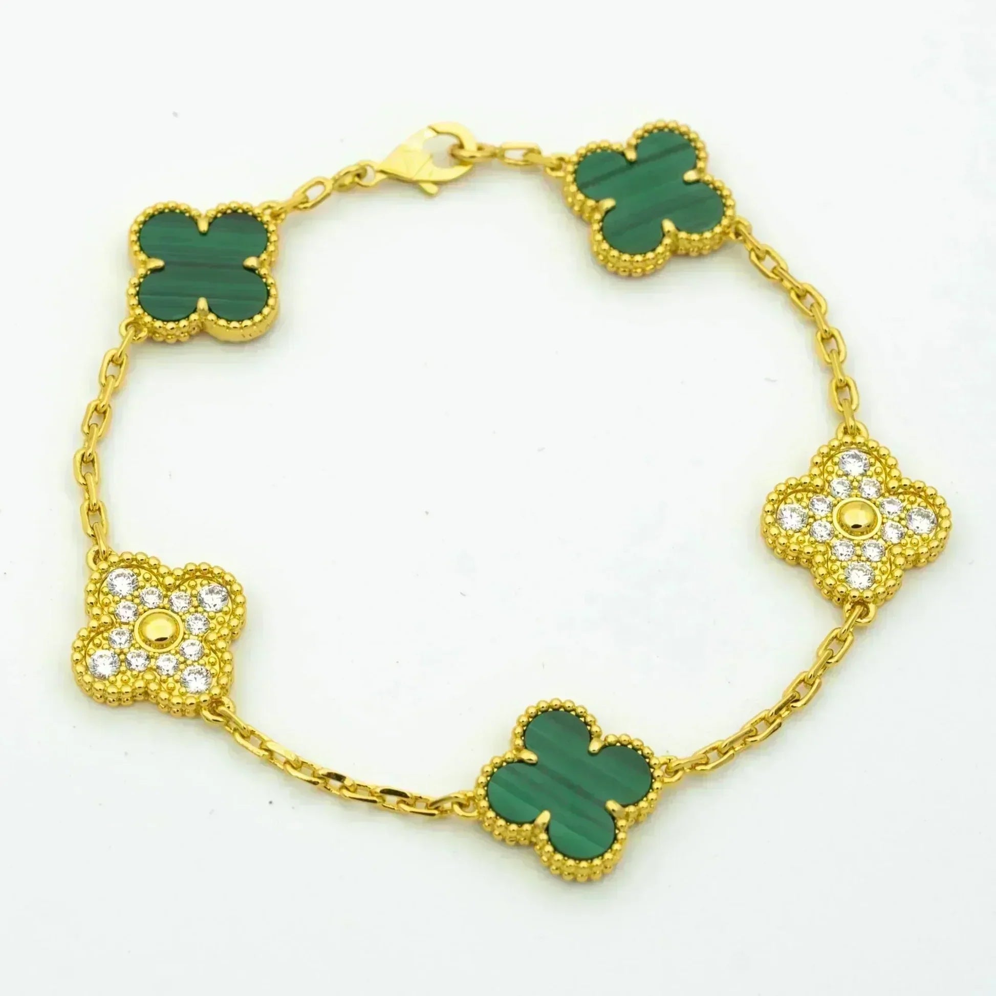 [Aurelle Style] CLOVER 5 MOTIF MALACHITE BRACELET COLLECTION