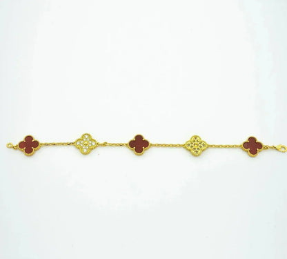 [Aurelle Style] CLOVER 5 MOTIF RED CORNELIAN BRACELET COLLECTION