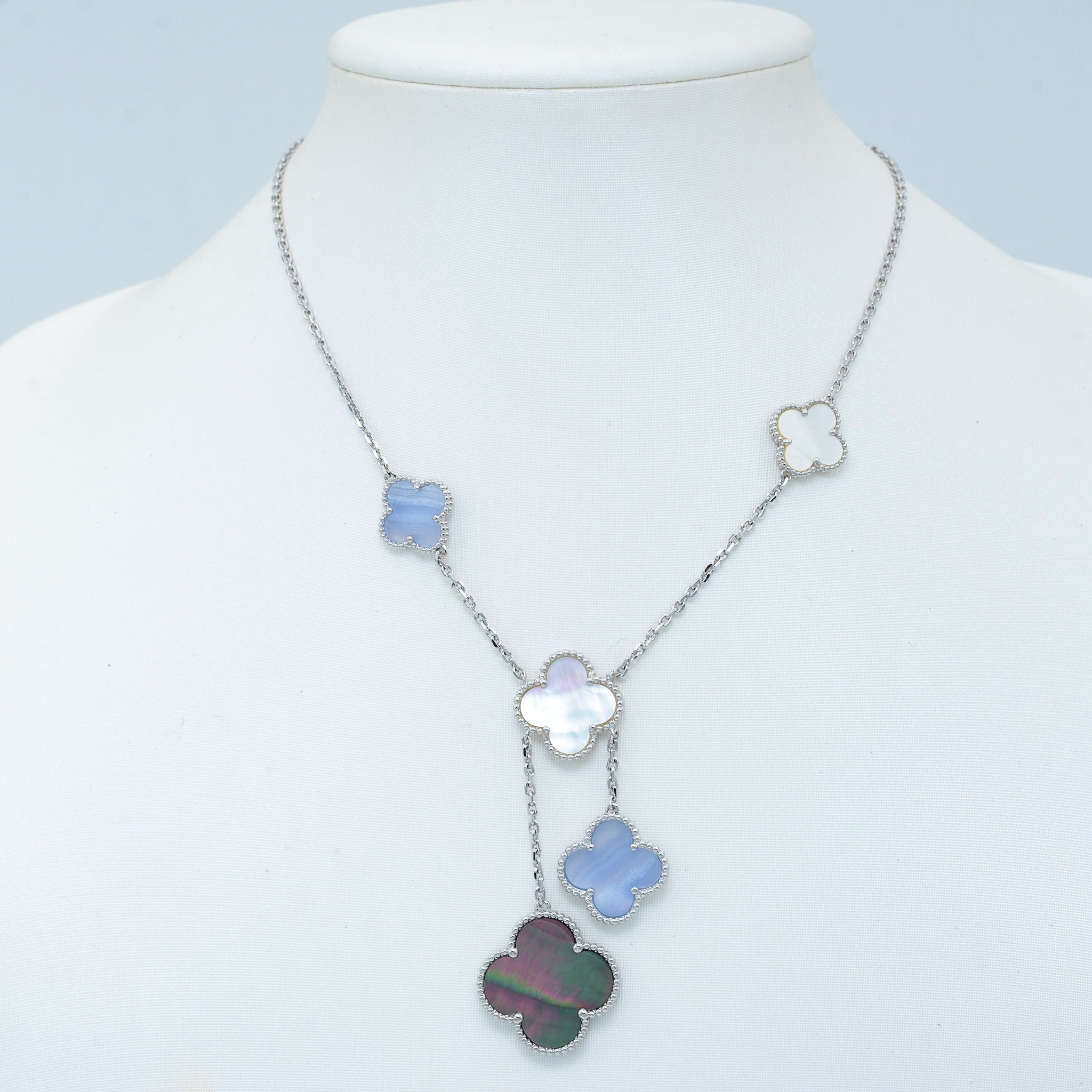 [Aurelle Style]CLOVER MOP CHALCEDONY NECKLACE SILVER 6 MOTIF