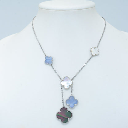 [Aurelle Style]CLOVER MOP CHALCEDONY NECKLACE SILVER 6 MOTIF
