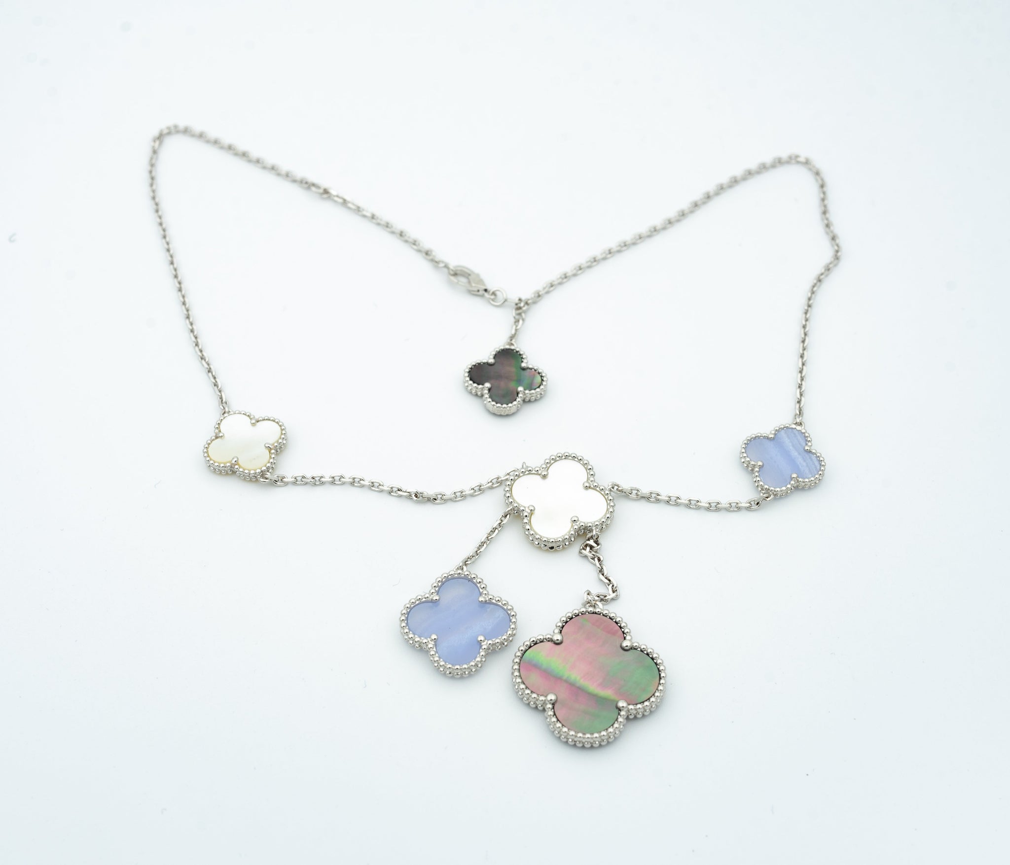 [Aurelle Style]CLOVER MOP CHALCEDONY NECKLACE SILVER 6 MOTIF