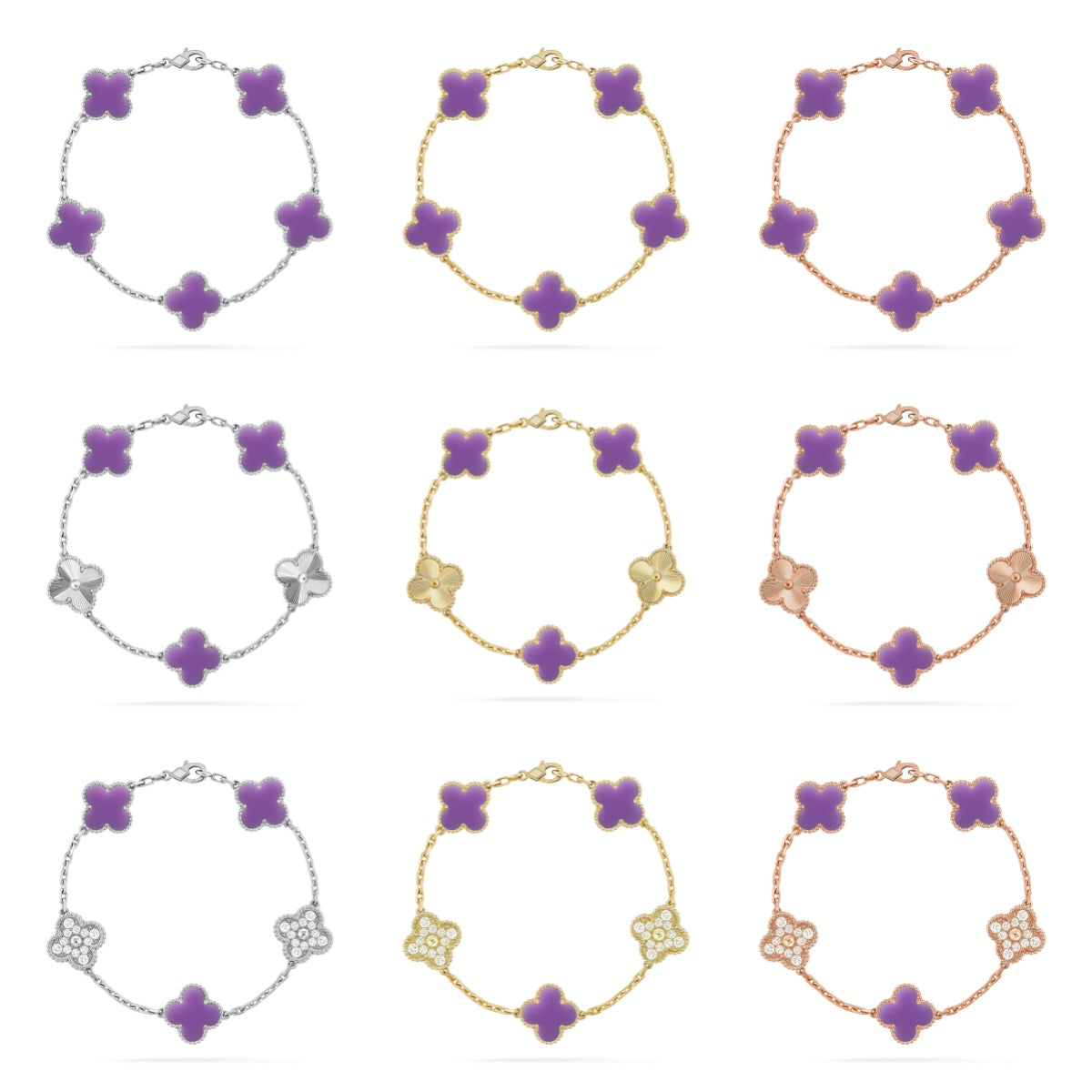 [Aurelle Style] CLOVER 5 MOTIF VIOLET BRACELET COLLECTION