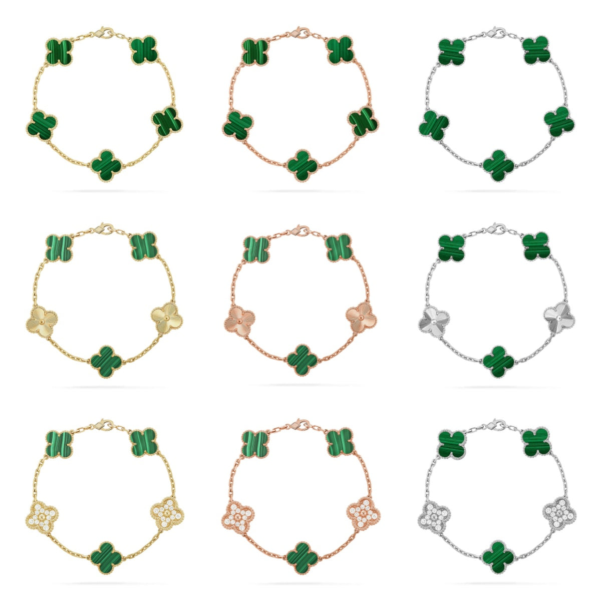 [Aurelle Style] CLOVER 5 MOTIF MALACHITE BRACELET COLLECTION
