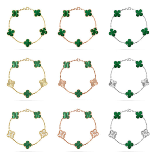 [Aurelle Style] CLOVER 5 MOTIF MALACHITE BRACELET COLLECTION