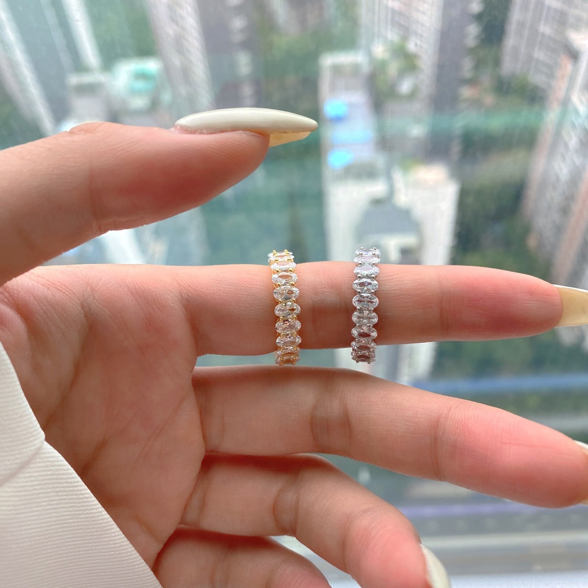 [Aurelle Style]Ornate Oval Cut Tennis Ring