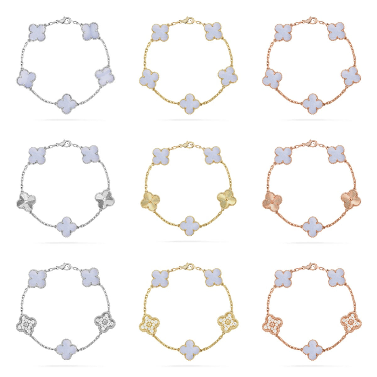 [Aurelle Style] CLOVER 5 MOTIF PURPLE CHALCEDONY BRACELET COLLECTION