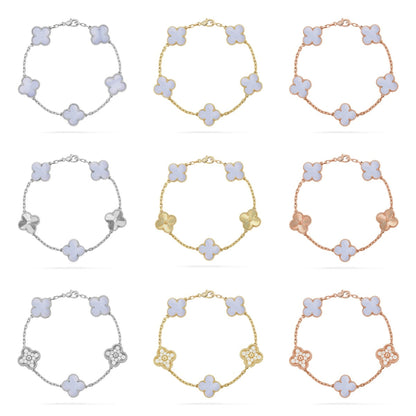 [Aurelle Style] CLOVER 5 MOTIF PURPLE CHALCEDONY BRACELET COLLECTION