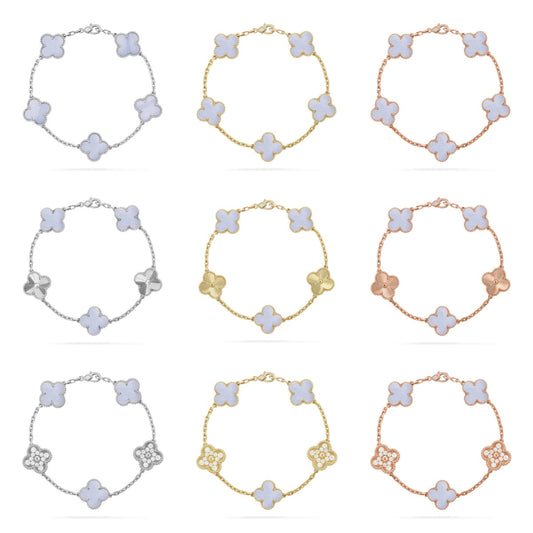 [Aurelle Style] CLOVER 5 MOTIF PURPLE CHALCEDONY BRACELET COLLECTION