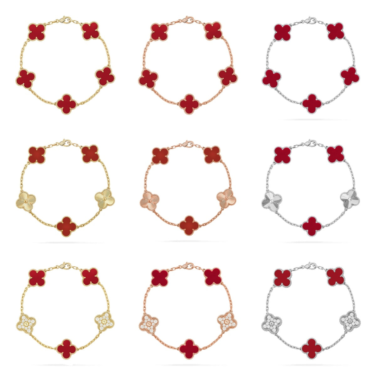 [Aurelle Style] CLOVER 5 MOTIF RED CORNELIAN BRACELET COLLECTION