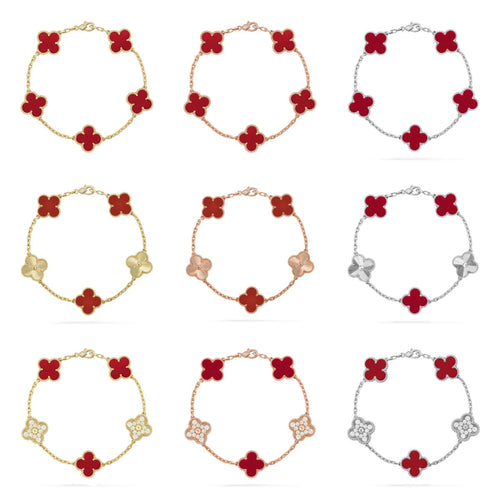 [Aurelle Style] CLOVER 5 MOTIF RED CORNELIAN BRACELET COLLECTION
