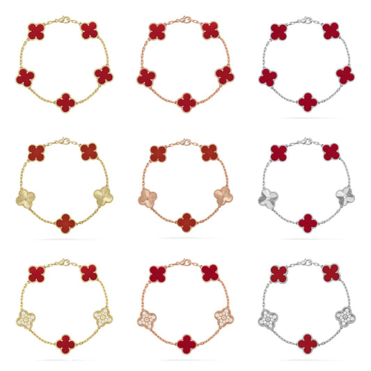 [Aurelle Style] CLOVER 5 MOTIF RED CORNELIAN BRACELET COLLECTION