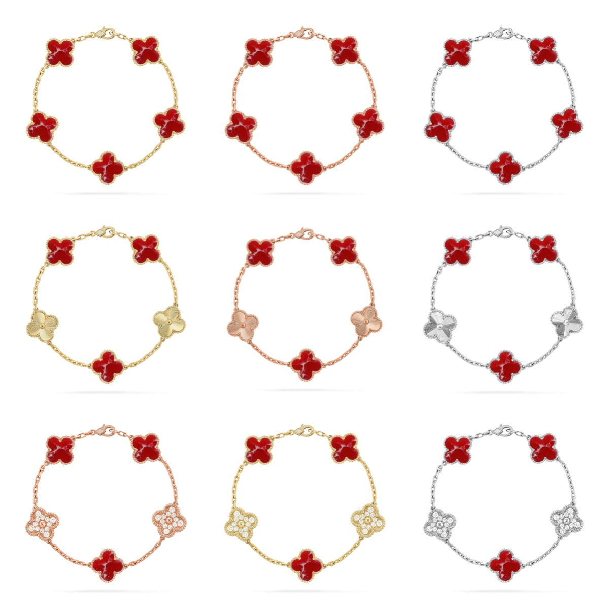 [Aurelle Style]CLOVER 5 MOTIF RED PATTERN BRACELET COLLECTION