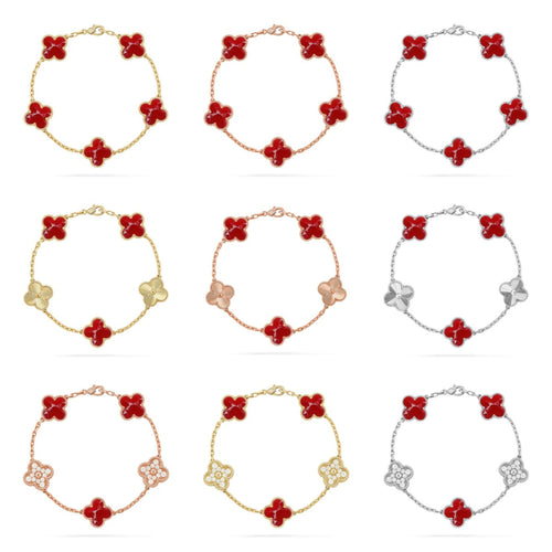 [Aurelle Style]CLOVER 5 MOTIF RED PATTERN BRACELET COLLECTION