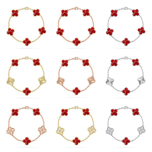 [Aurelle Style]CLOVER 5 MOTIF RED PATTERN BRACELET COLLECTION