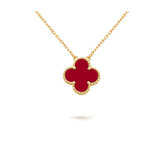 [Aurelle Style]CLOVER 15MM CARNELIAN SINGLE FLOWER NECKLACE