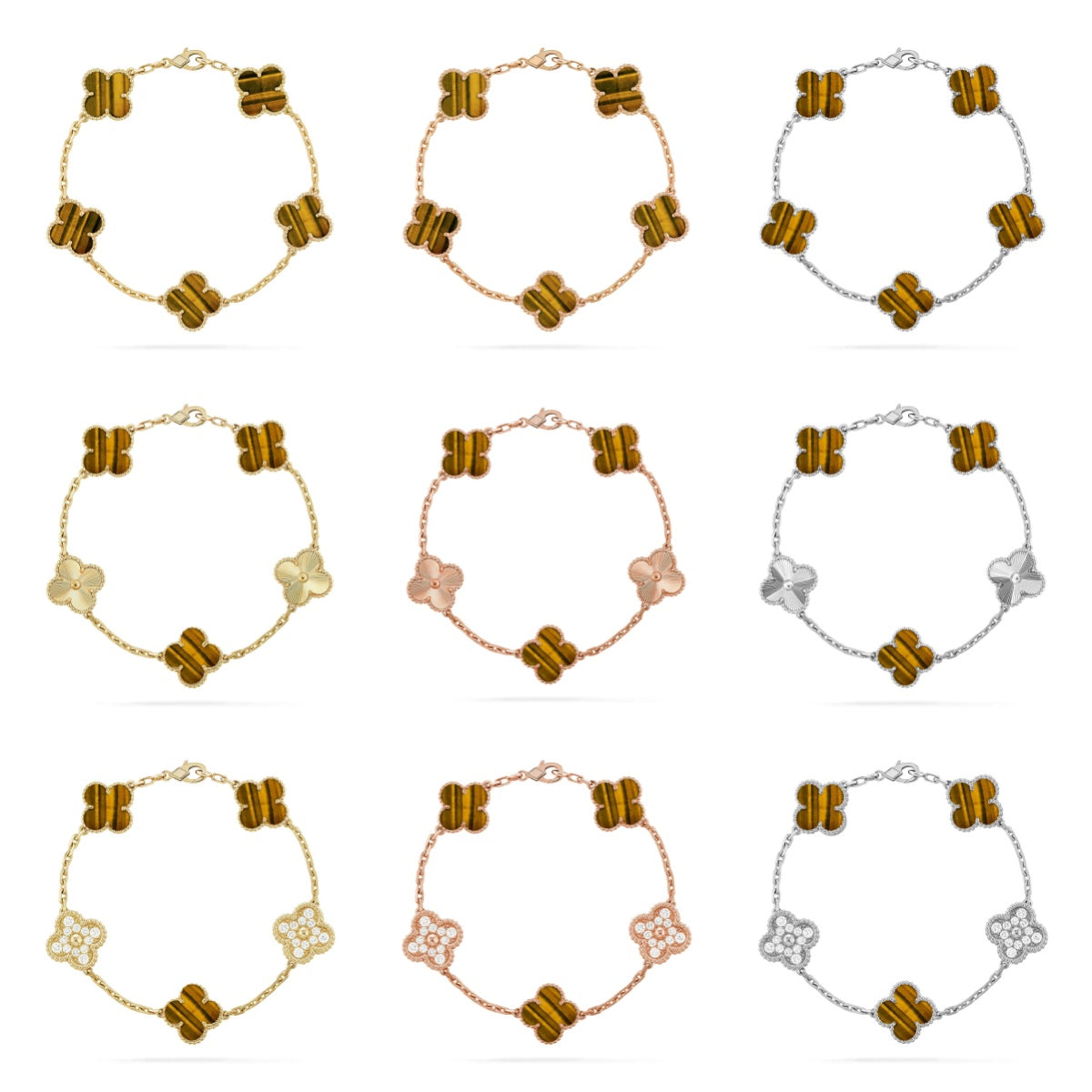 [Aurelle Style] CLOVER 5 MOTIFS TIGER EYE BRACELET COLLECTION