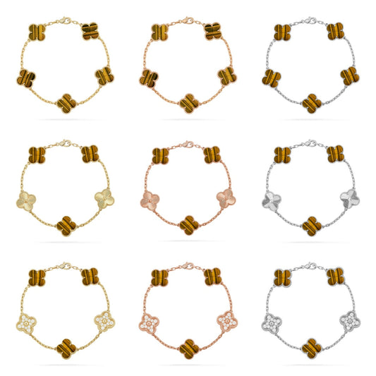[Aurelle Style] CLOVER 5 MOTIFS TIGER EYE BRACELET COLLECTION
