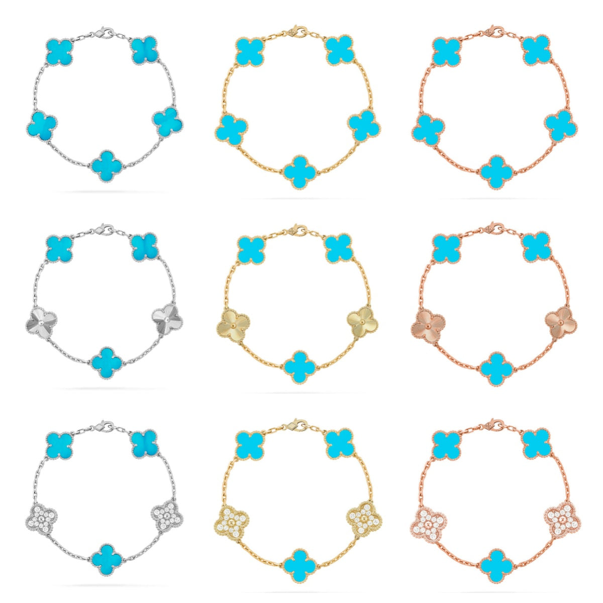 [Aurelle Style] CLOVER 5 MOTIF TURQUOISE BRACELET COLLECTION