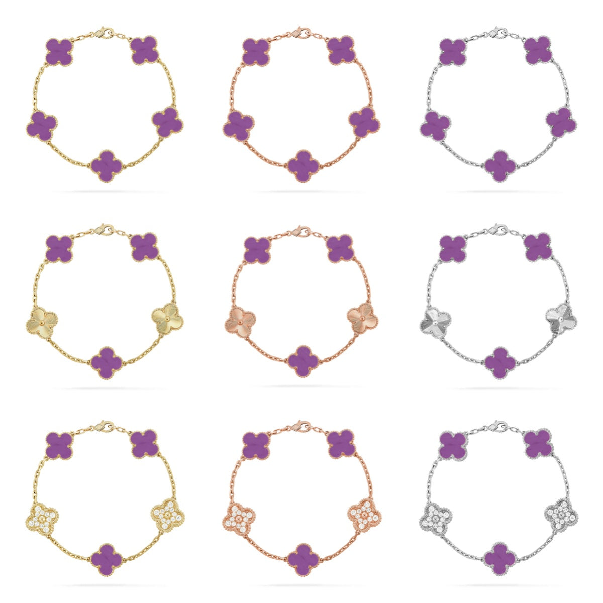 [Aurelle Style]CLOVER 5 MOTIF LIGHT PURPLE BRACELET COLLECTION