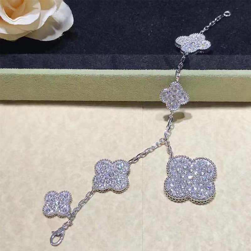 [Aurelle Style]CLOVER 6 MOTIFS SILVER DIAMOND BRACELET